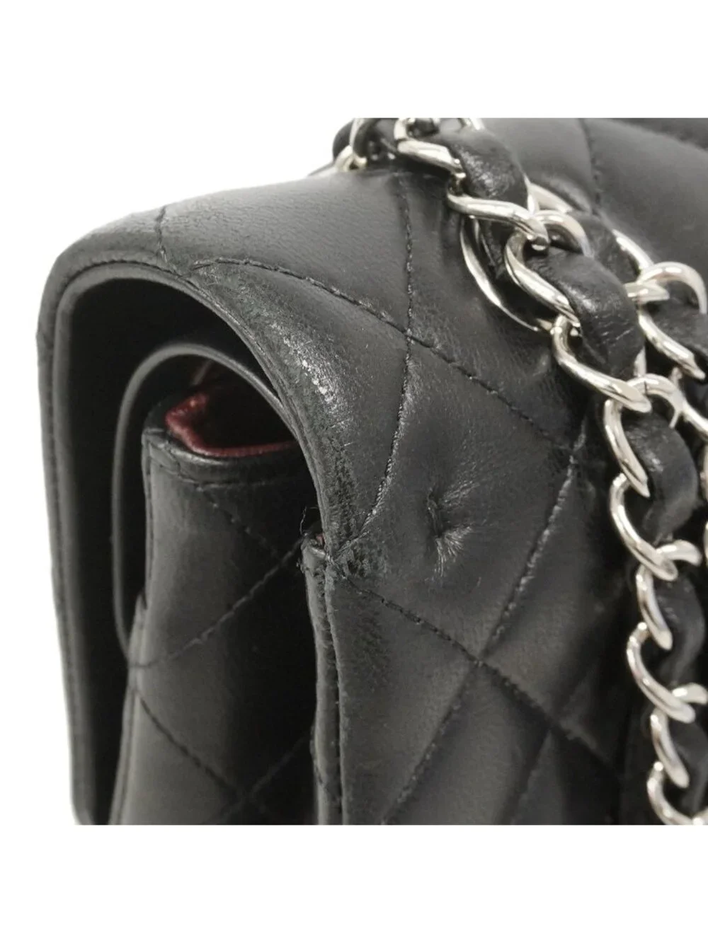 Chanel Shoulder Bag Quilted Lambskin Black Silver